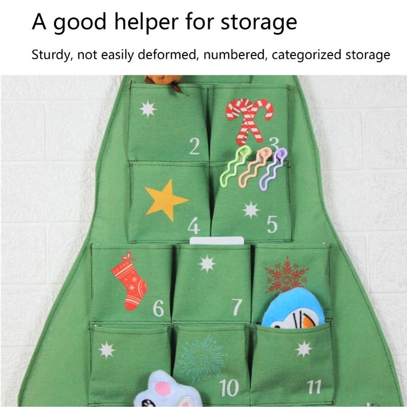 24 Pocket Christmas Tree Storage Organiser Cotton Linen Fabric Holiday Decoration Hanging Bag For Home School Event