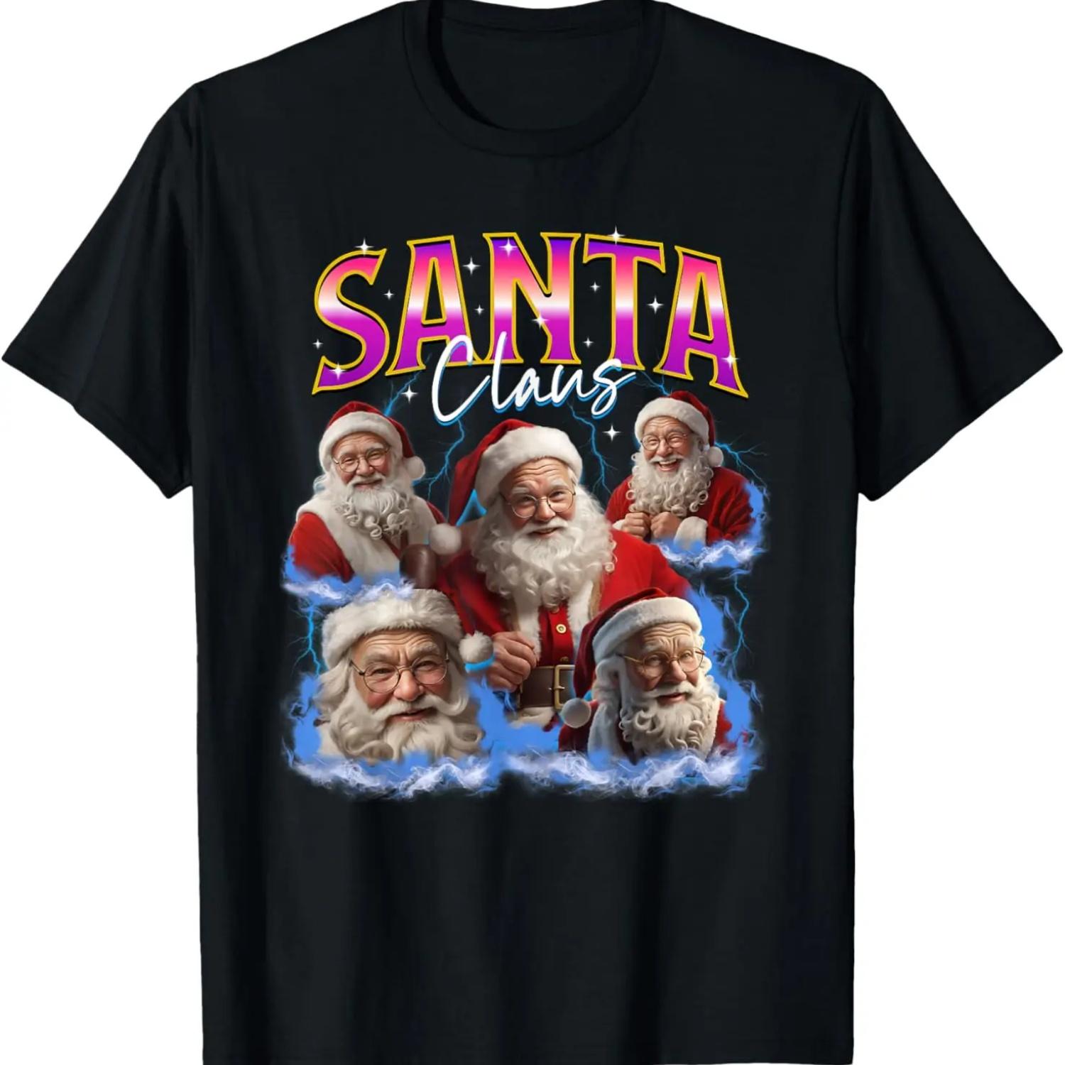 Matching Christmas Bootleg Rap Santa Claus Face Graphic T-Shirt S