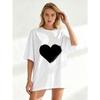 Oversized T Shirt Black Heart Print Casual Wear For Women Street Style Fashion Top Summer Outfit Trendy Loose Fit Graphic Tee