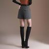Women's Gray-Black Woolen Bootcut Shorts - Fashionable Autumn/Winter 2025