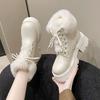 Fashion Leather Platform with Laces Booties Plush Round Toe Women's Snow Boots Waterproof Ladies Shoes Work Chic and Elegant Footwear