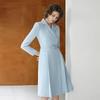 Women's Light Blue Double-Breasted Slimming Suit Dress for Autumn/Winter - Ideal for Exams or Formal Commute