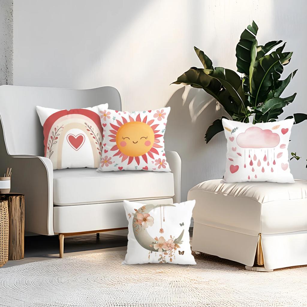 4pcs/set Rainbow Heart Cloud Decoration Cushions Pillowcase Polyester Cushion Cover Throw Pillow Pillowcover Home Car Sofa Decor
