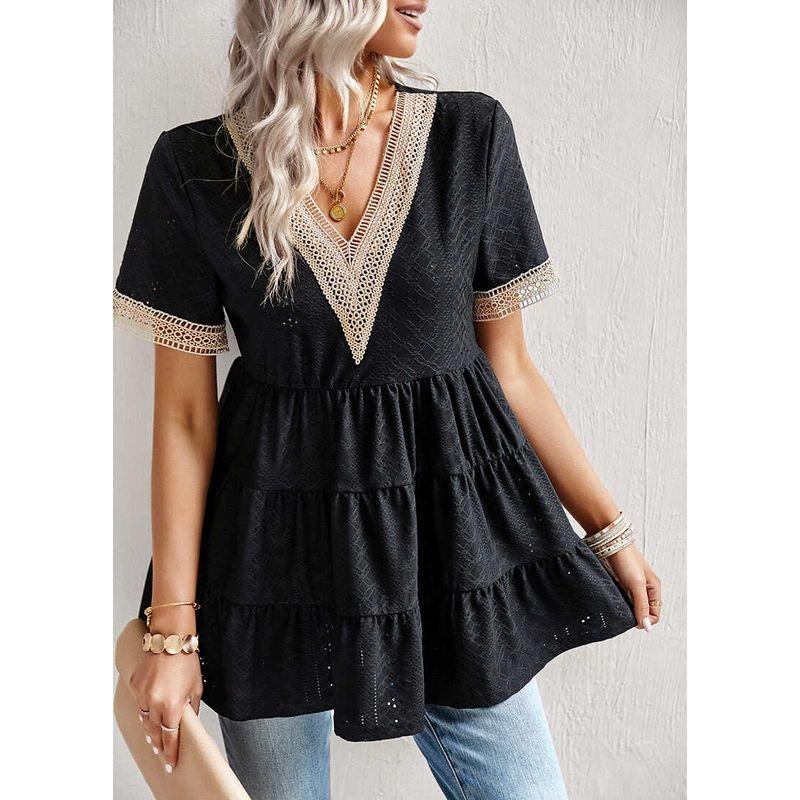 

Fashion Style Women s Clothing Summer New Arrival Elegant Socialite Plus Size Loose Slimming and All-Matching Casual Short-Sleeved Top Fashion Black S