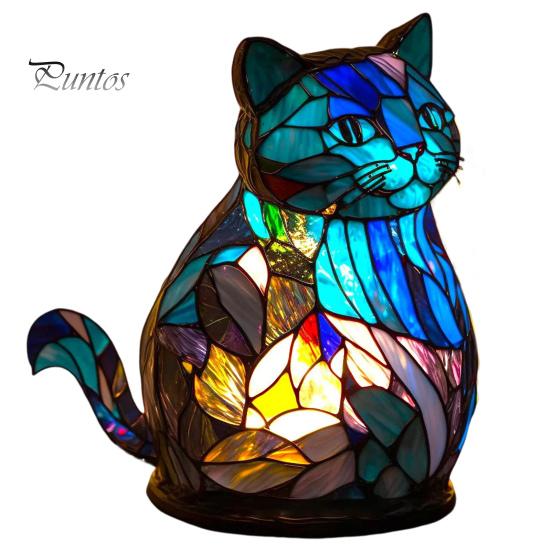 Colorful Stained Resin Animal Night Light Cat Horse Elephant Dolphin Lion Cock Owl Wolf Shape Table Lamp Home Decoration