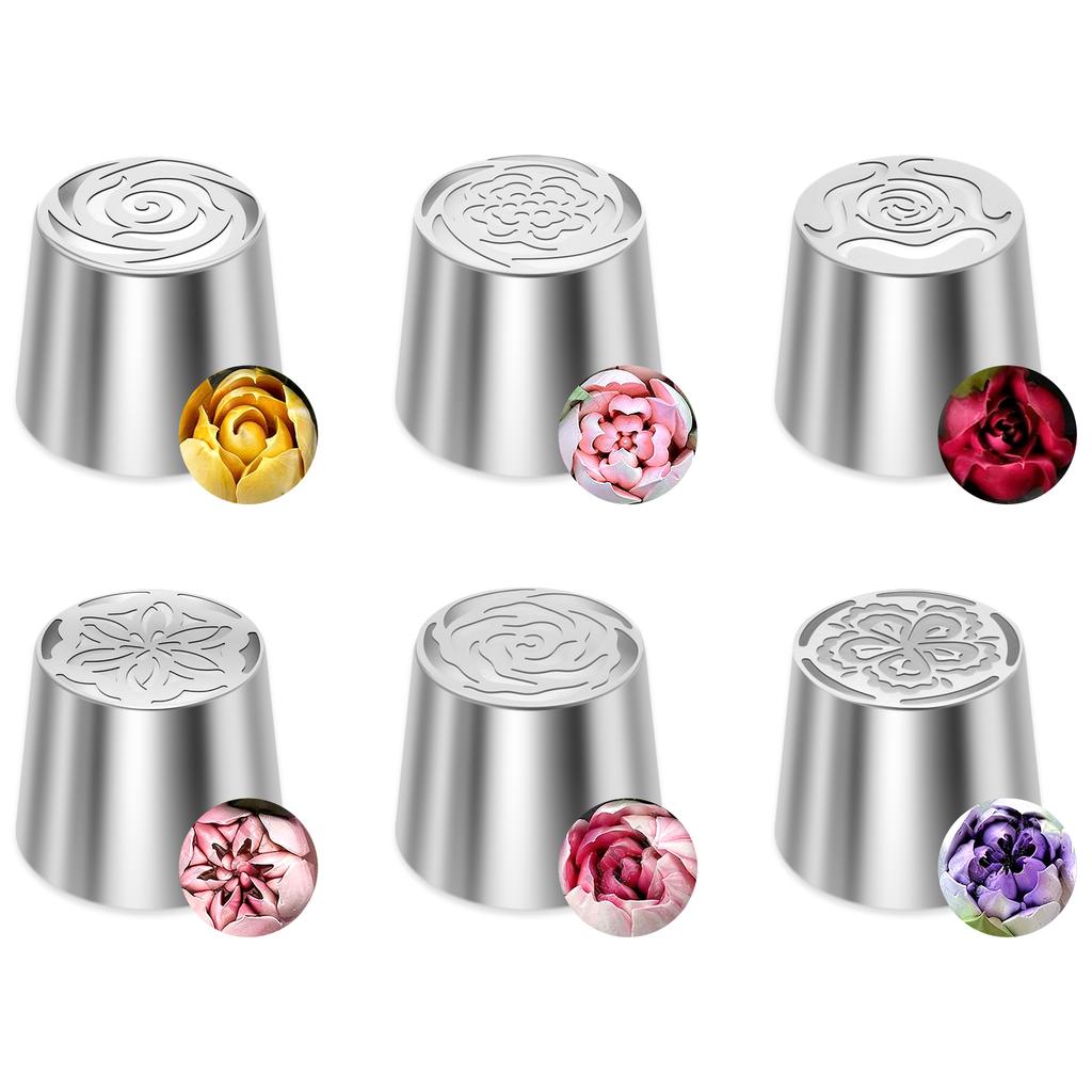 6/8 Pcs Russian Piping Tips Stainless Steel Cake Nozzles Set Layered Rose Icing Tip Flower Piping Tips Kit for Cake Decoration