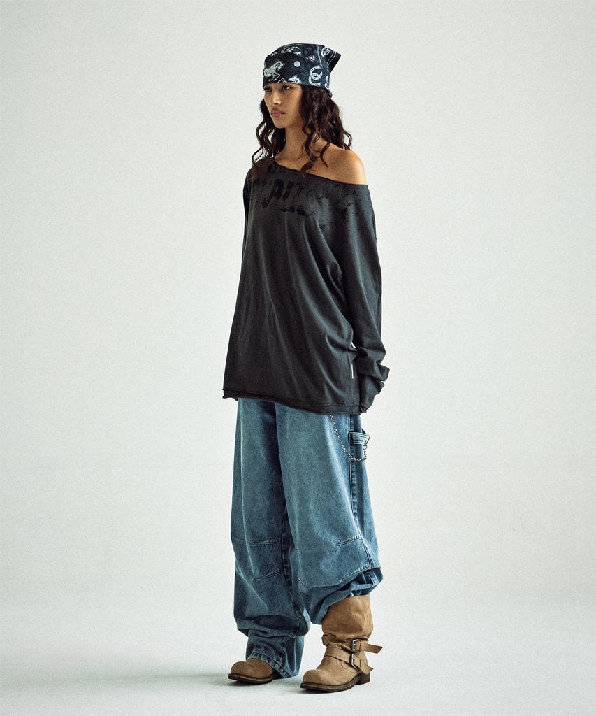 THEVINYLHOUSE Loose Fit Unbalance Ls Tee(W) Charcoal