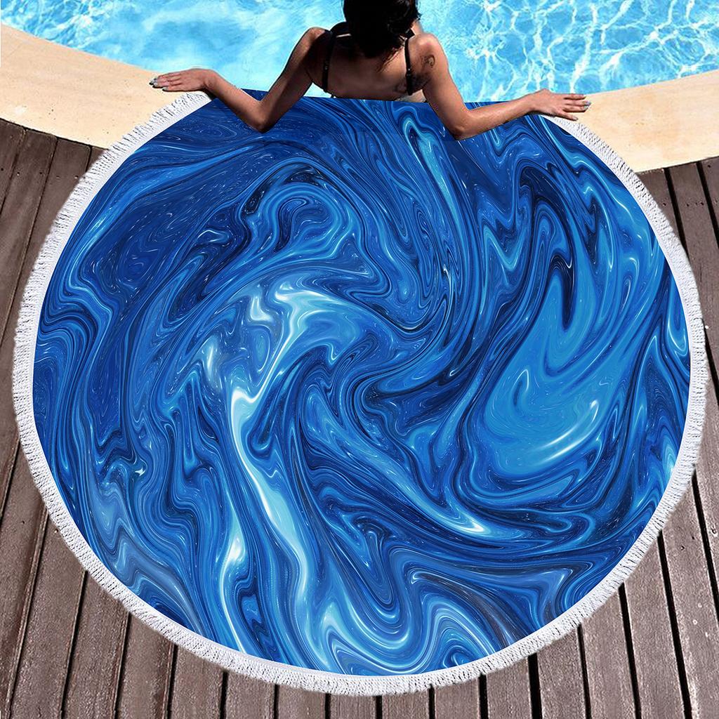Marble Round Beach Towel with Tassels, Microfiber Quick Dry Beach Blanket Circle Swim Pool Towel Yoga Mat Meditation Picnic Rug