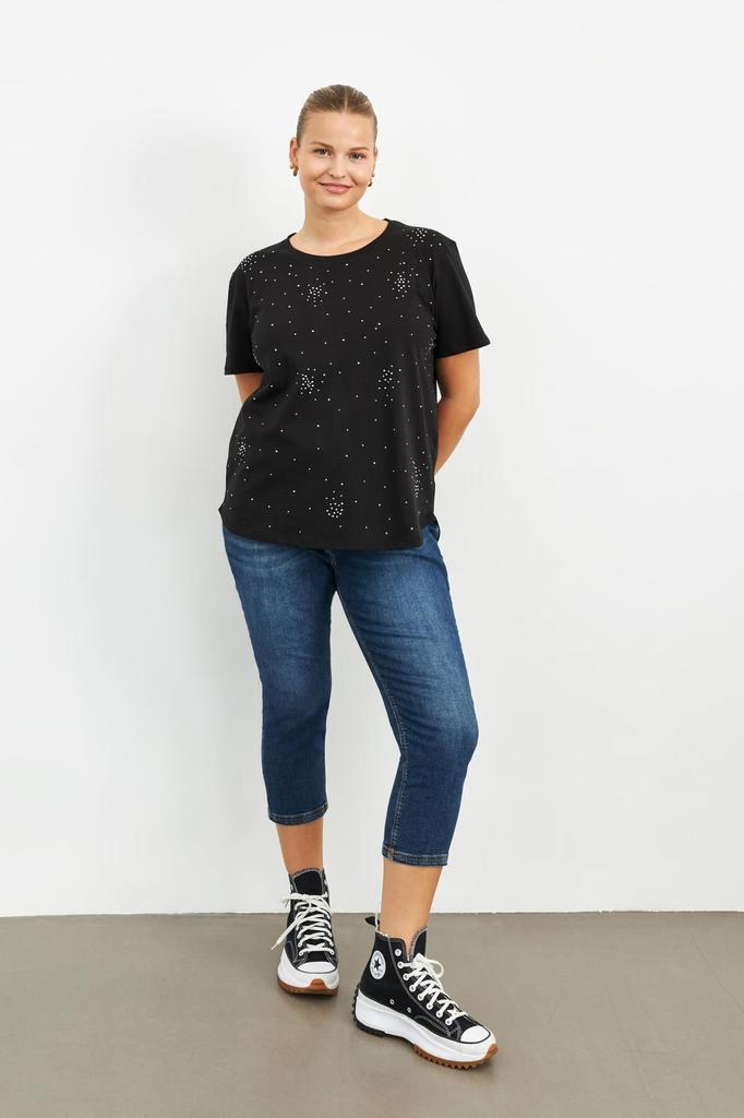 Women's Style Big Size T-Shirt Black Sprinkled Stone T-Shirt