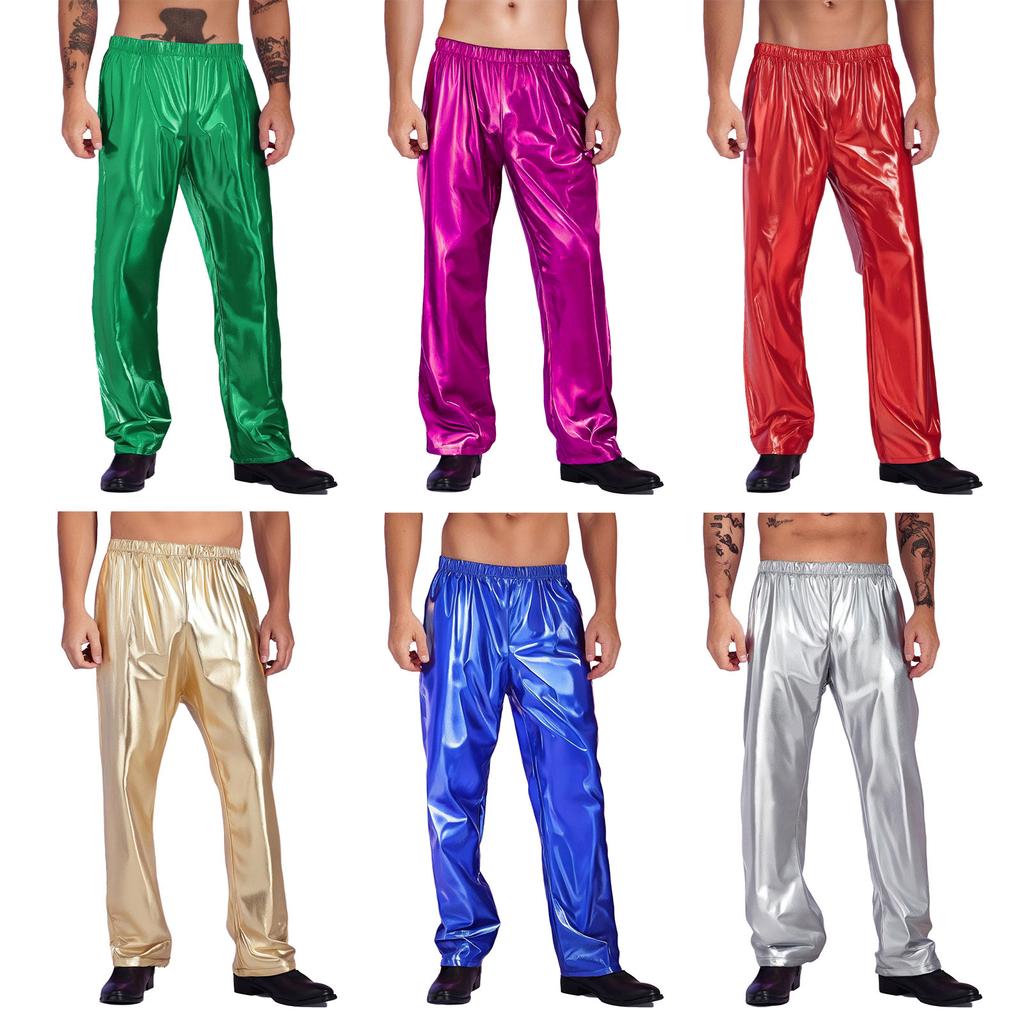 Pantalones Metálicos de Jazz para Hombre Cintura Elástica Diseño Tema Halloween Fiesta de Disfraces Pantalones de Escenario