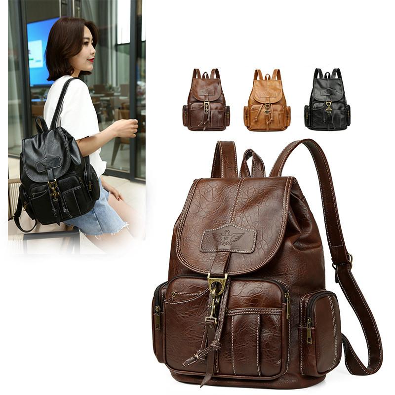 Vintage Girls Backpack Pu Large Capacity Fashion Travel Bag For School And Commuting