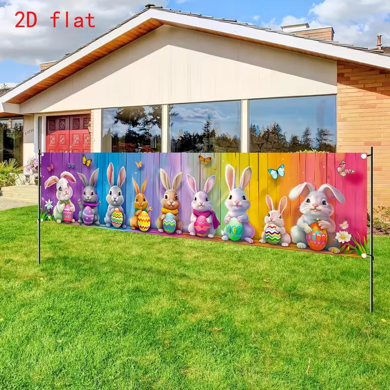 

2D Easter Bunny Outdoor Banner, Colorful Bunnies & Decorated Eggs Backdrop for Easter Party 47.2x31.5inch/120*80cm