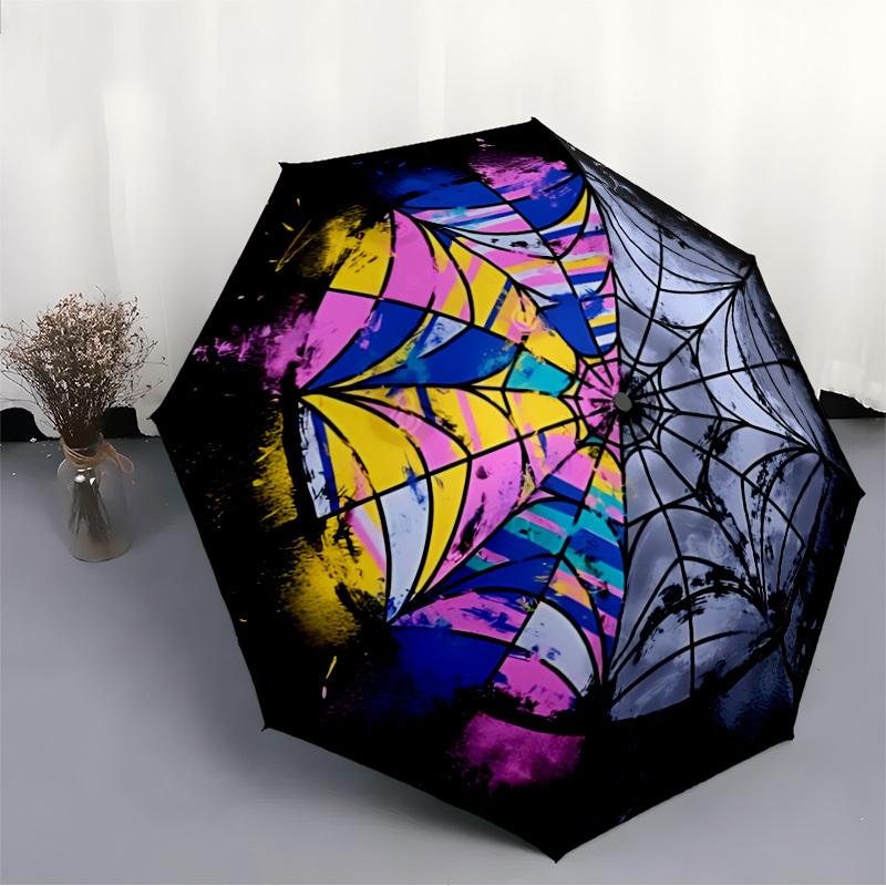 1pc Spider Web Art Automatic Open/Close Umbrella, Portable Folding Umbrella, Compact Travel Umbrella For044