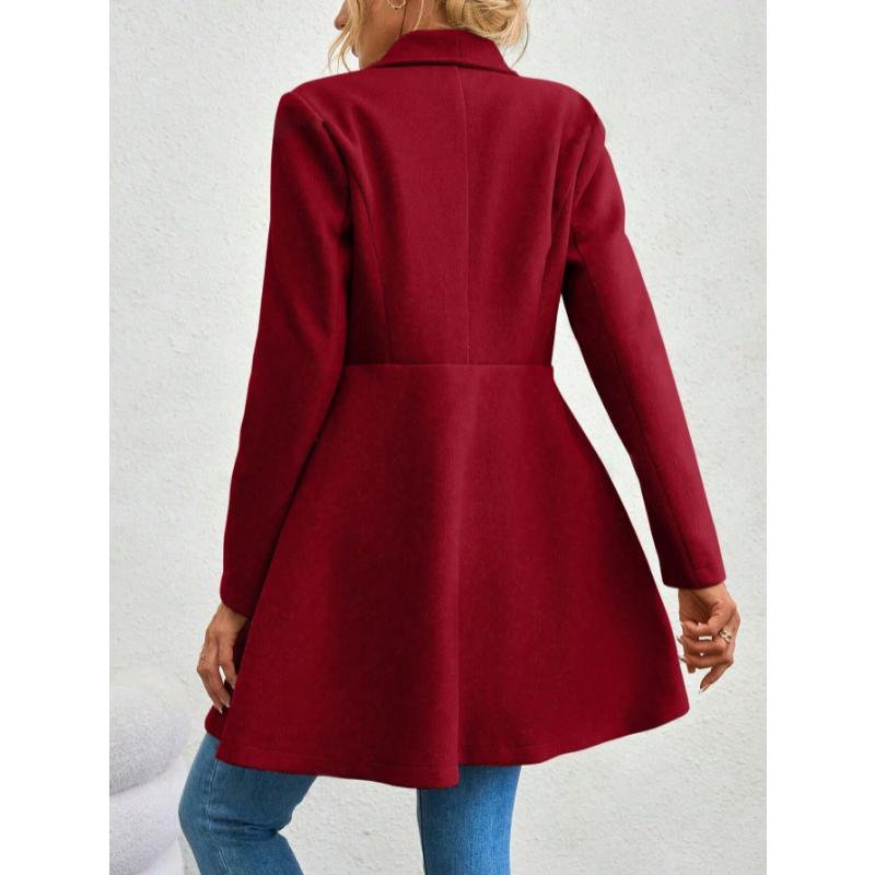 Women's Mid-Length Wool Blend Coat, Autumn Winter Wide Lapel Double Button Outerwear, Slim Fit Elegant Ladies Chic Notched Collar Overcoat