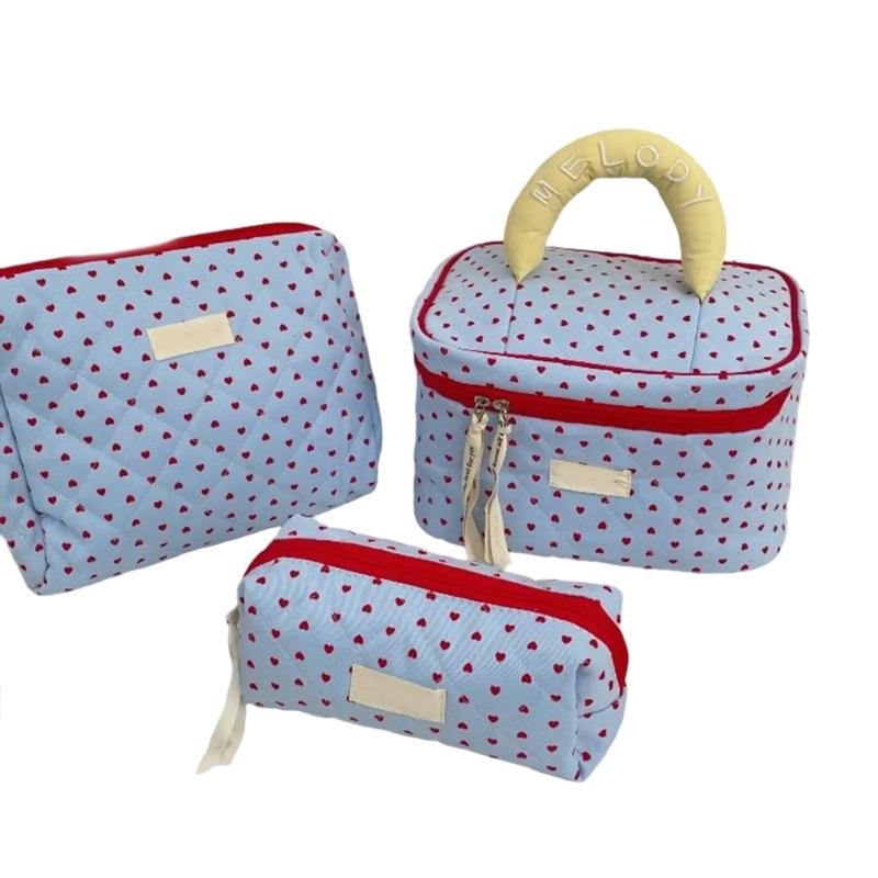 3Pcs Large Cosmetic Pouch Makeup Bags with Sweet Bows Design Storage Organizer For Storing Cosmetics And Toiletries