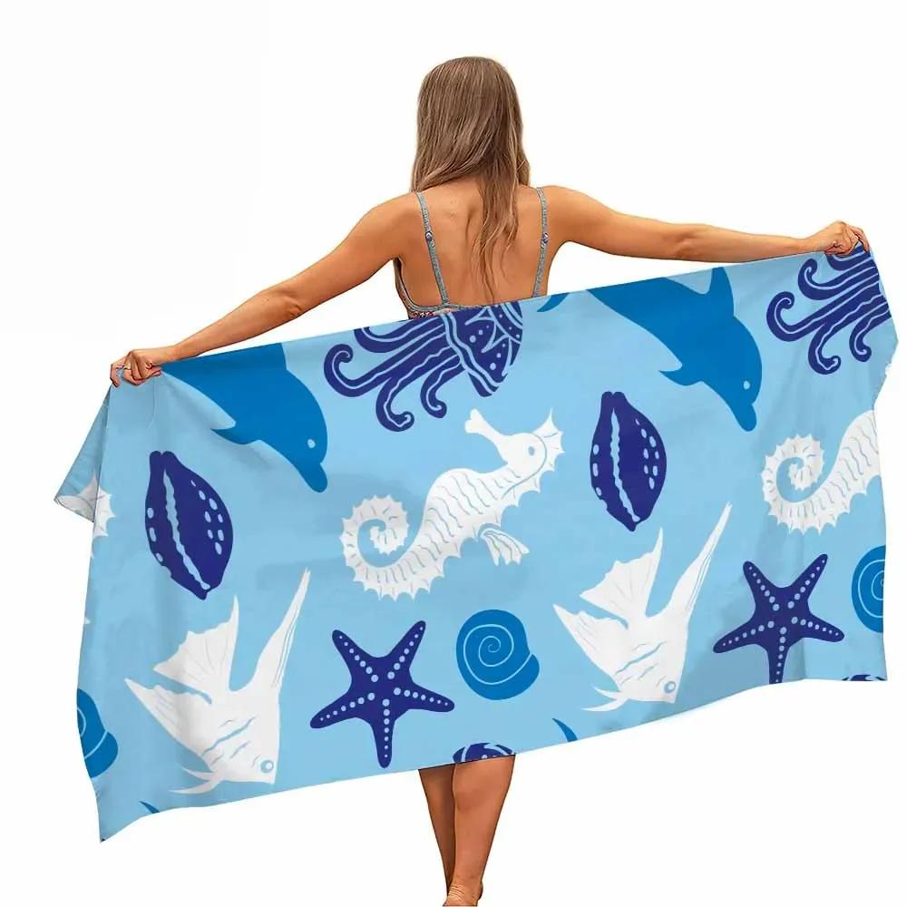 Red Sea Fish Marine Life Microfiber Pool Beach Towel Portable Quick Dry Sand Outdoor Travel Swim Blanket Thin Yoga Women Kid Men