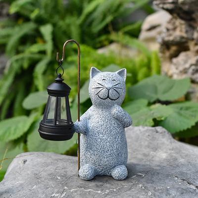 Açık Hava Bahçe Kedi Heykelciği Güneş Enerjili Fener IP44 Su Geçirmez UV Dayanıklı Otomatik Açma/Kapama Hayvan