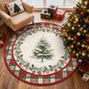 Runder Teppich Waschbare Kreis-Teppiche für das Wohnzimmer Niedrigflor Weihnachtsbaum-Druck Feiertags-Karo-Teppich Heimdekoration