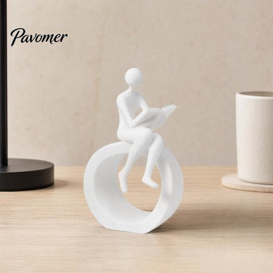 Light Luxury Room Desktop Accessory 3D Printed Reading Figurine, Abstract Reader Statue for Home Hollow Ring Base Decor Decor, Modern Minimalist