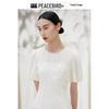 Peacebird New Chinese Style Spliced Puff Sleeve Short Dress