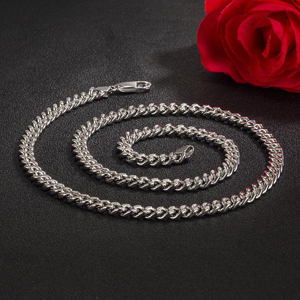 Classic Men'S Cuban Whip Necklace 6Mm White Copper Plated Thick Rhodium Gold Trendy Men'S Silver Jewelry