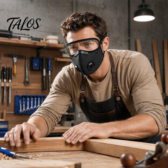 Maschera Antipolvere con Filtro per Ciclismo, Valvola Respiratoria, Occhiali Protettivi Antiappannamento in Carbonio Riutilizzabili, Scudo Protettivo Leggero per Esterno