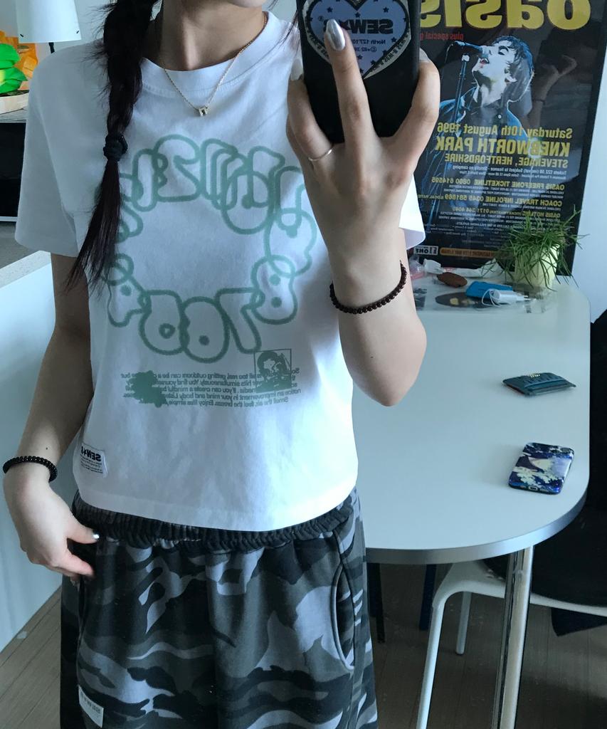 Ssobi Mint-Num Semi-Cropped Short Sleeve Tee [White]