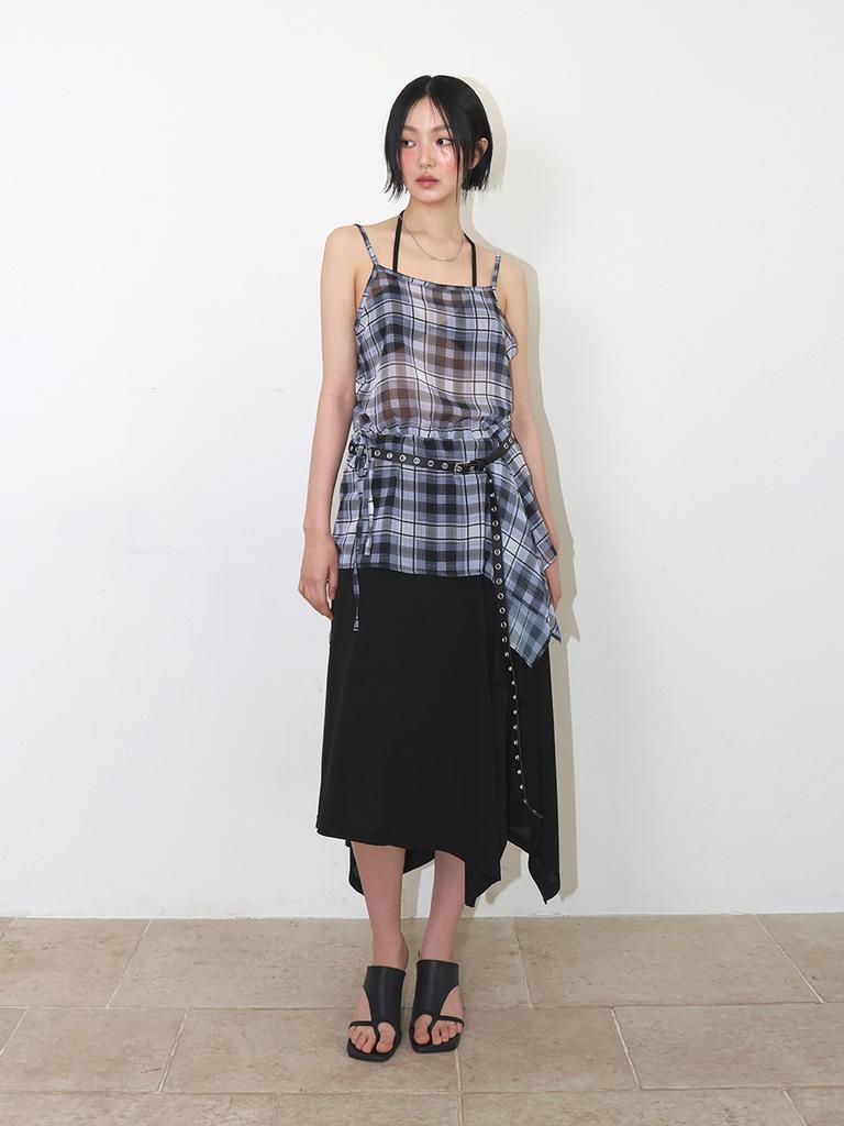 MEENDERI Sheer Asymmetric Check Bustier - Black