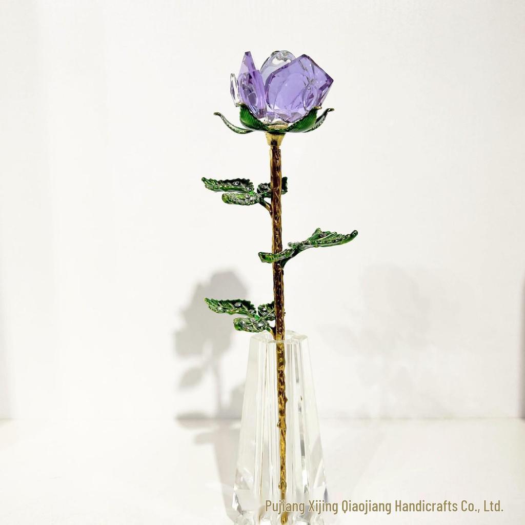 Exquisite Mini Colorful Crystal Rose Flower Vase Ornament Gift