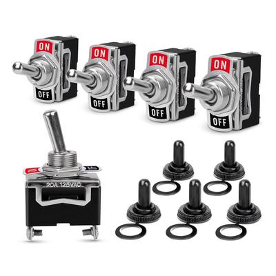 Hochlast-Wippschalter 15A 250V 20A 125V SPST 2-polig Ein/Aus-Schalter Metallhebel Wasserdichte Staubschutzkappe - 5er-Pack