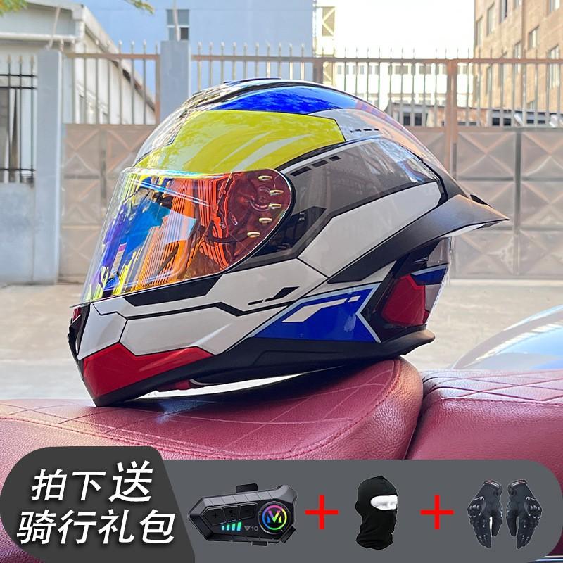 ECE/GB Certified Full Face Motorcycle Helmet With Bluetooth Intercom Men Women Use Large Rear Wing Stylish Design