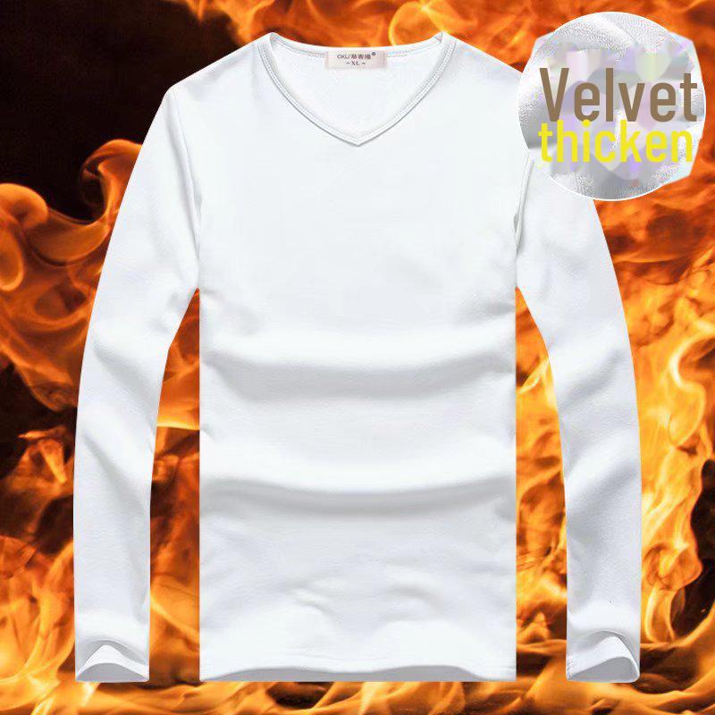 Camiseta interior térmica de manga larga con cuello en V y terciopelo grueso para hombre