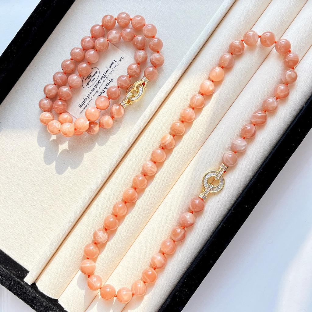 10Mm Natural High Quality Orange Moonstone Necklace Clavicle Chain