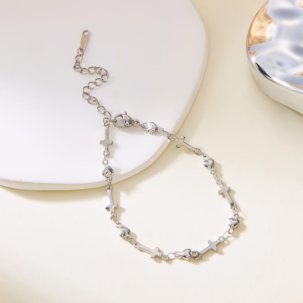 Stainless Steel Chain Bracelets for Women Men Fashion Gold Color Cross Heart Bracelets Handmade Aesthetic Girls Wrist Jewelry