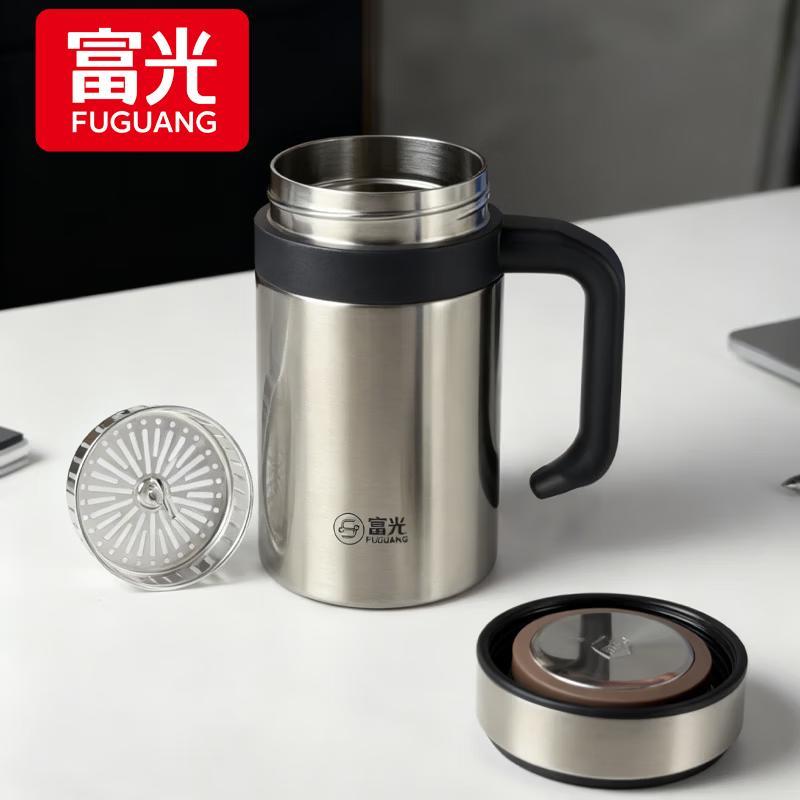 Fuguang Tazza da Ufficio Lingzhi 560ml in Acciaio Inossidabile con Manico