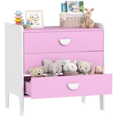 Children's Chest of Drawers with 3 Drawers, MDF, Storage Cabinet for Children, Pink+White