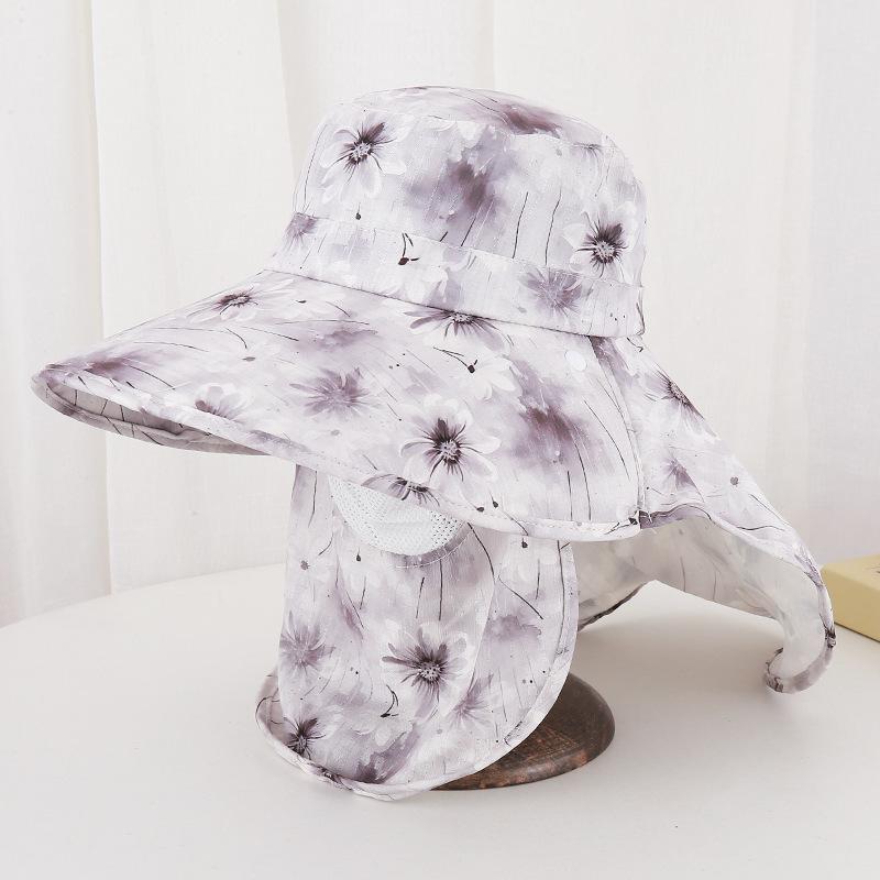 Hat Women's Summer Sunscreen Big Eaves Sun Hat Shawl Mask Integrated Neck Protection Tea Hat Outdoor Sun Hat Face Cover