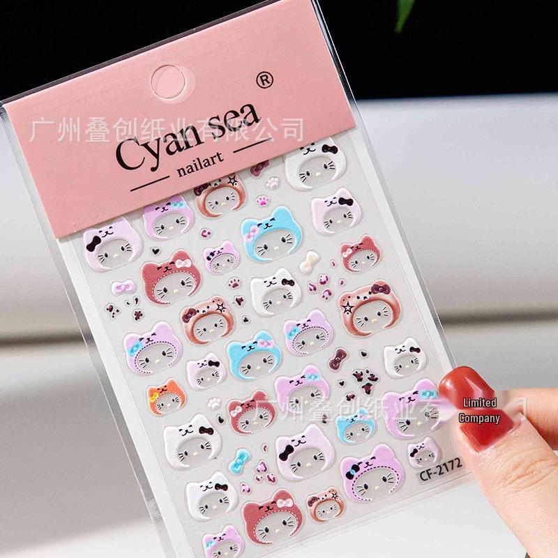 Cyansea KT Cat 3D Nail Art Stickers with Hat - Trendy DIY Decoration