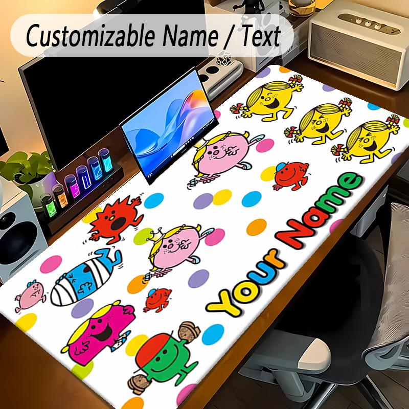 Large Mouse PadMr. Men & Little Miss Custom Name Text Personalized Desk Mat Non Slip Gaming Pad
