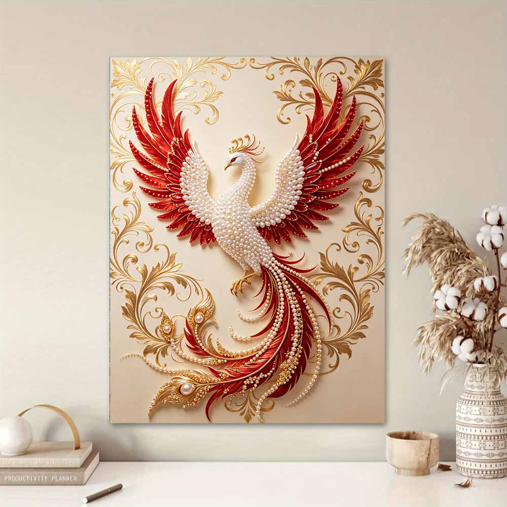 Fai da te Perla Gemma Elegante Uccello Fenice Dorato Perline Brillanti Artigianato Arte Ornamento da Parete per la Casa Semplice Senza Cornice Decorazione per Stanza Moderna Elegante Arte da Parete
