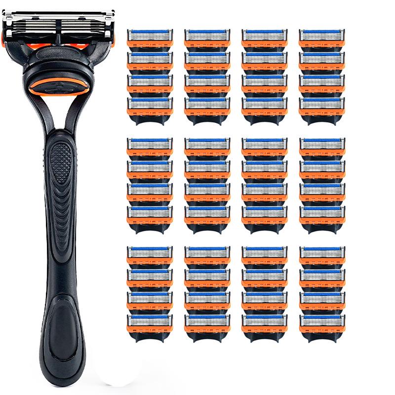 Men's Orange-Blue Five-Layer Razor, Universal Blade, Full Body Washable, Portable Trimmer
