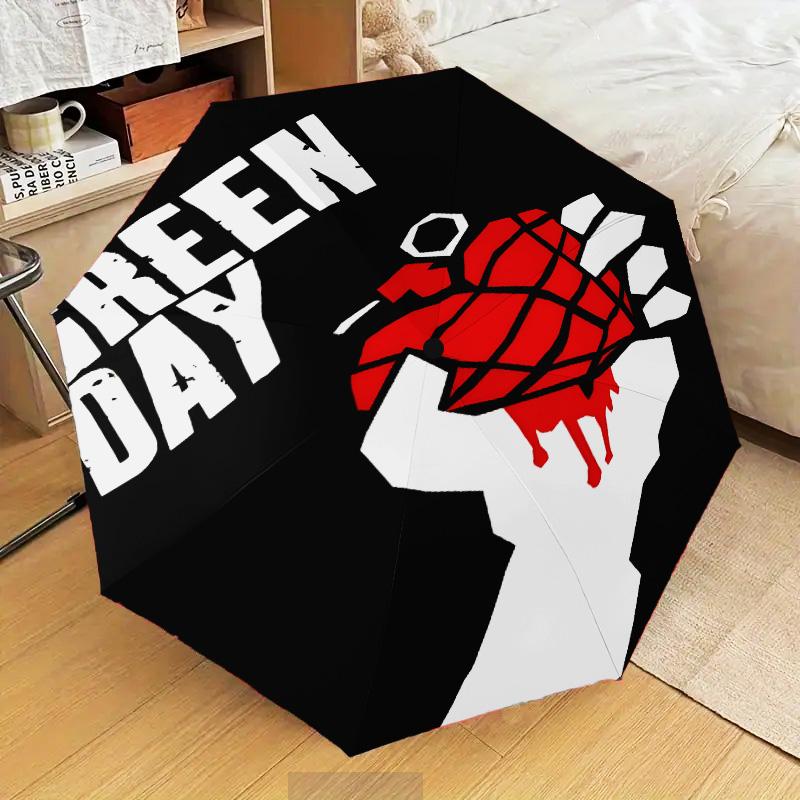 1PC Green Day Automatic Folding Umbrella 8-Rib Travel Umbrella with Auto Portable Case, Ideal Gift for Birthdays