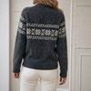 Women Vintage Geometric Jacquard Knit Sweater Raglan Crew Neck Loose Fit Casual Base Layer