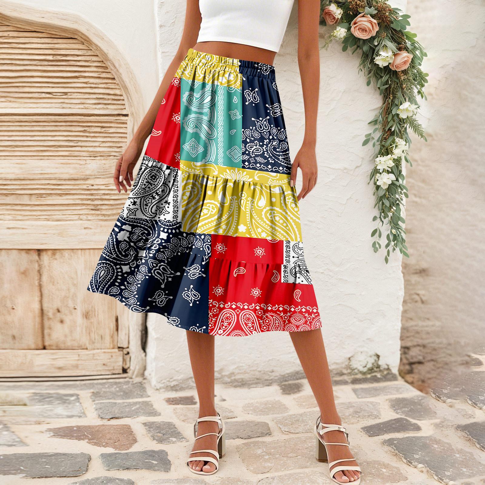 

Женская повседневная юбка А-силуэта с высокой талией, юбка в полоску с принтом в горошек и карманами M красный