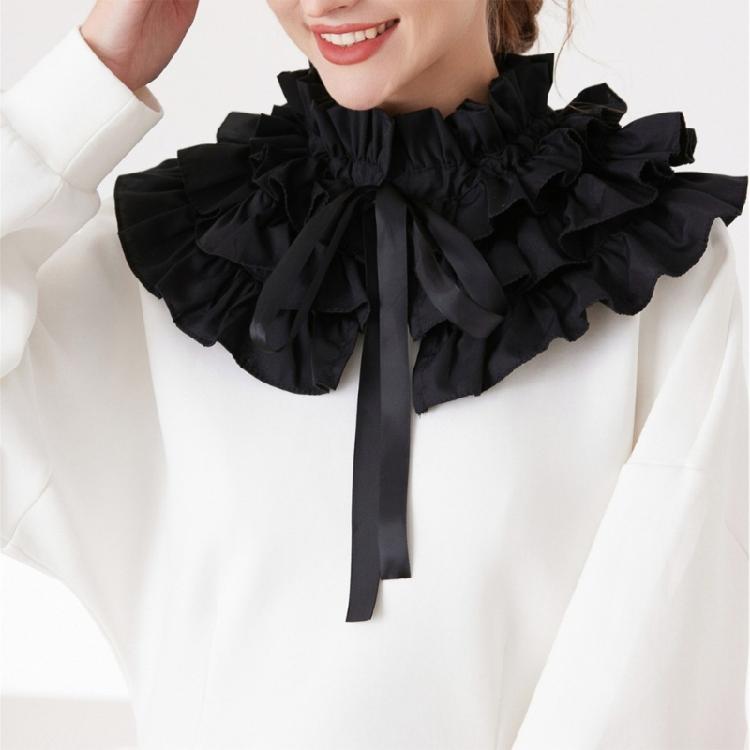 Women Classical Tiered Ruffle Choker False Collar with Ties for Gothic Outfits Victorian Detachable Collar Shawl Cape