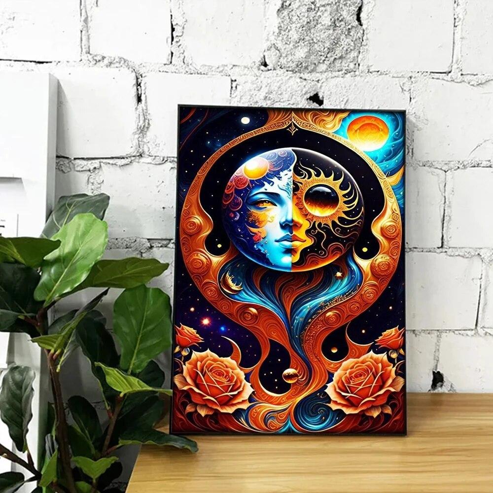 Fantastici Poster del Sole e della Luna per Soggiorno Decorazioni per la Casa Pittura su Tela Astratta Solare e Lunare Arte da Parete Cuadros Senza Cornice