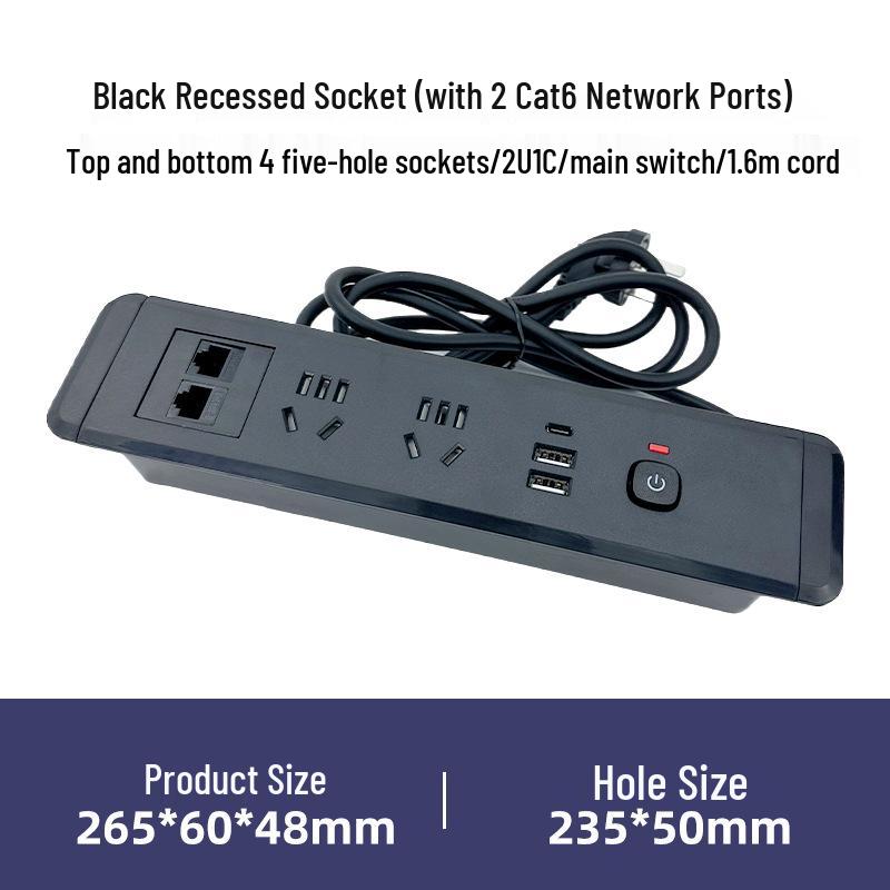 Einbau-Doppelseitige USB-Steckdosenleiste mit Kabeldurchführung für Büro-Schreibtische