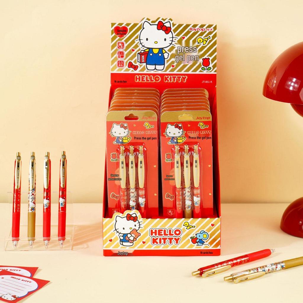 Genuine Hello Kitty 0.5mm Black Ink Clickable Ballpoint Pen with High-Value Pen Clip - 3-Pack Writing Tools.