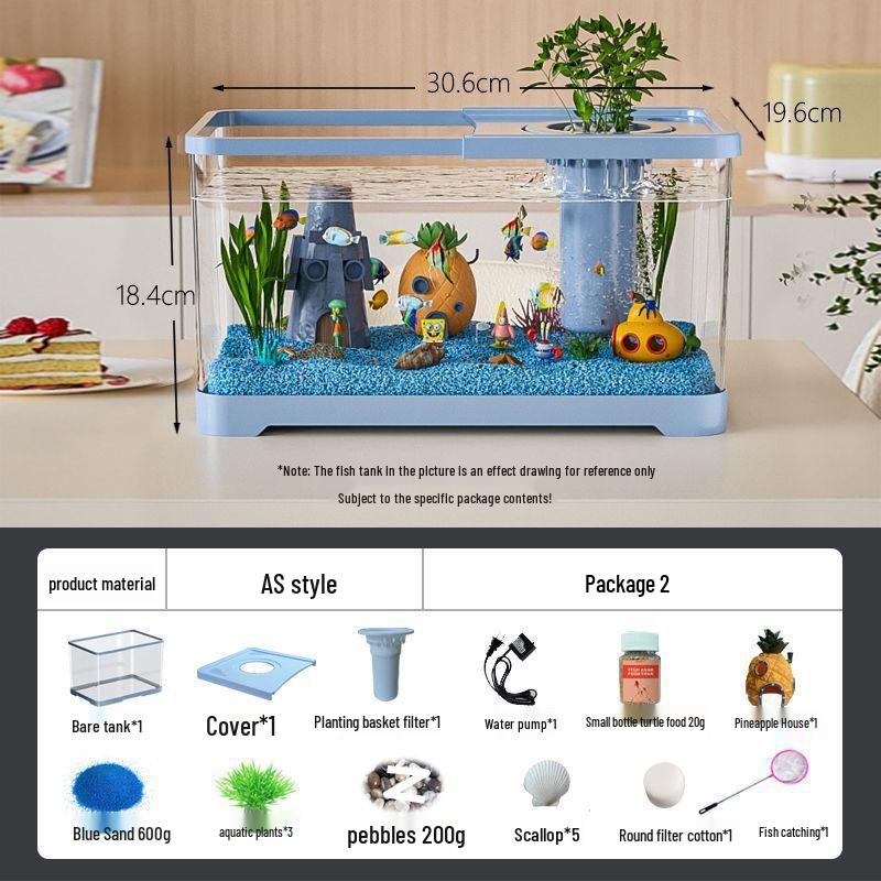Goldfish Tank Desktop Aquarium with Filtration, Oxygenation, and Lid - Ecological Landscaping All-in-One for Living Room Household Use.