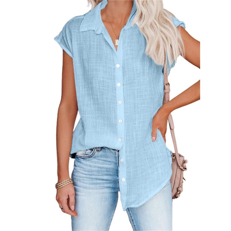 Summer Solid Color Single-breasted Lapel Shirt Sleeveless Loose Top